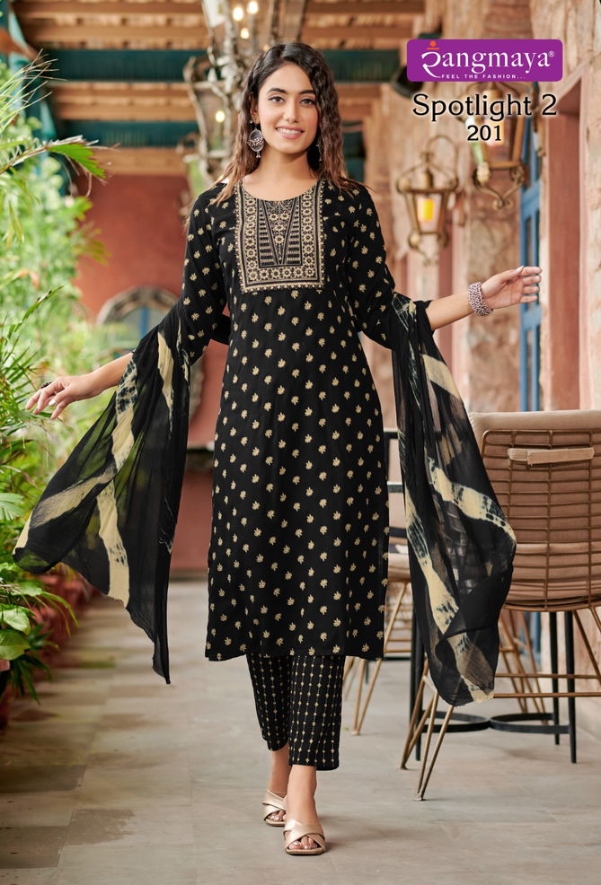 Spotlight Vol 2 By Rangmaya Rayon Printed Kurti With Bottom Dupatta Wholesale Price In Surat
